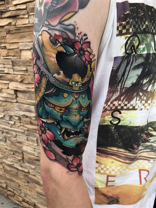 Samurai and oni sleeve in colour