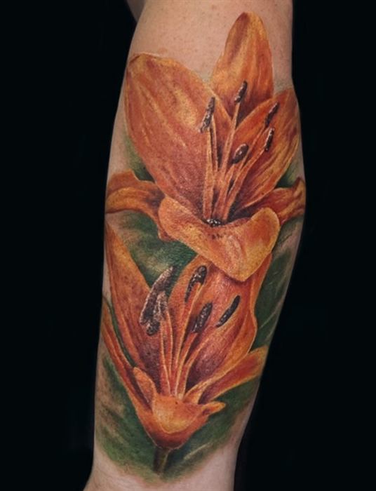 Orange lilies in colour realism