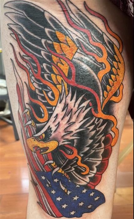 Eagle and flag in American traditional