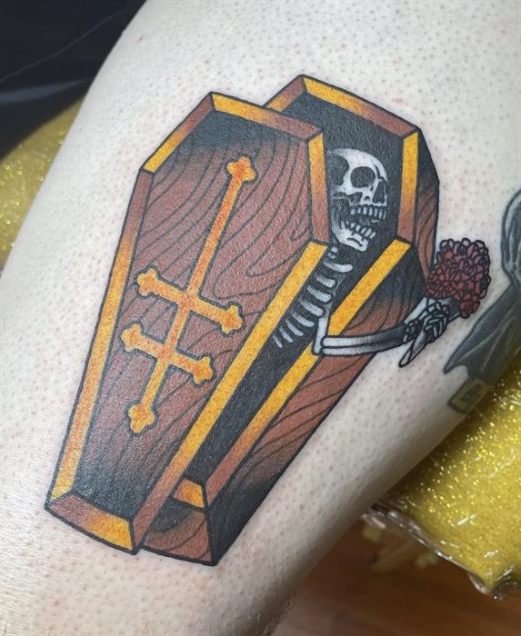 Coffin with a skeleton, traditional