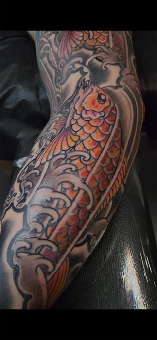 Koi fish sleeve in Japanese style, colour